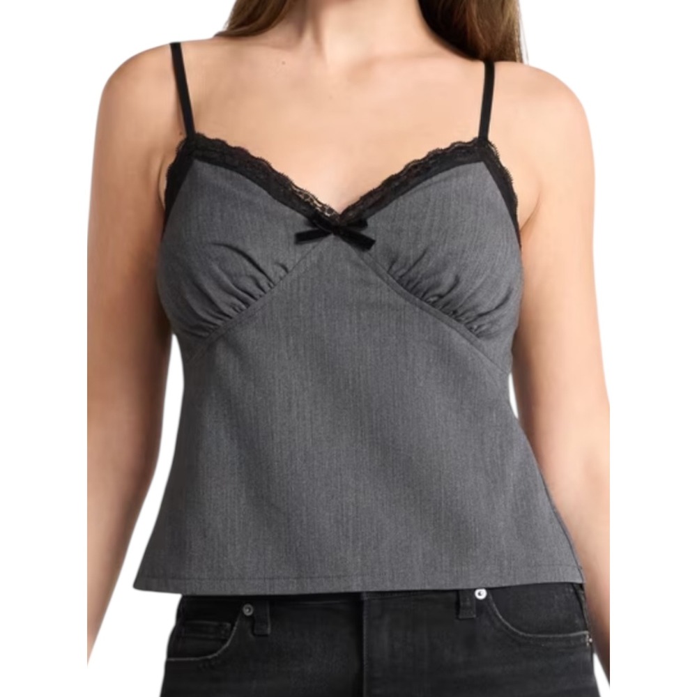 Sweetheart Cami Top Charcoal Lace Trim Coquette Office Siren Y2K NWT (M)